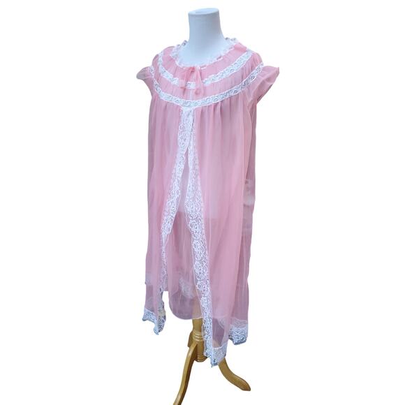 Vintage Helion Chatillon Pink Nightgown Negligee Nylon Nightdress Fits a XS-L - Picture 2 of 14